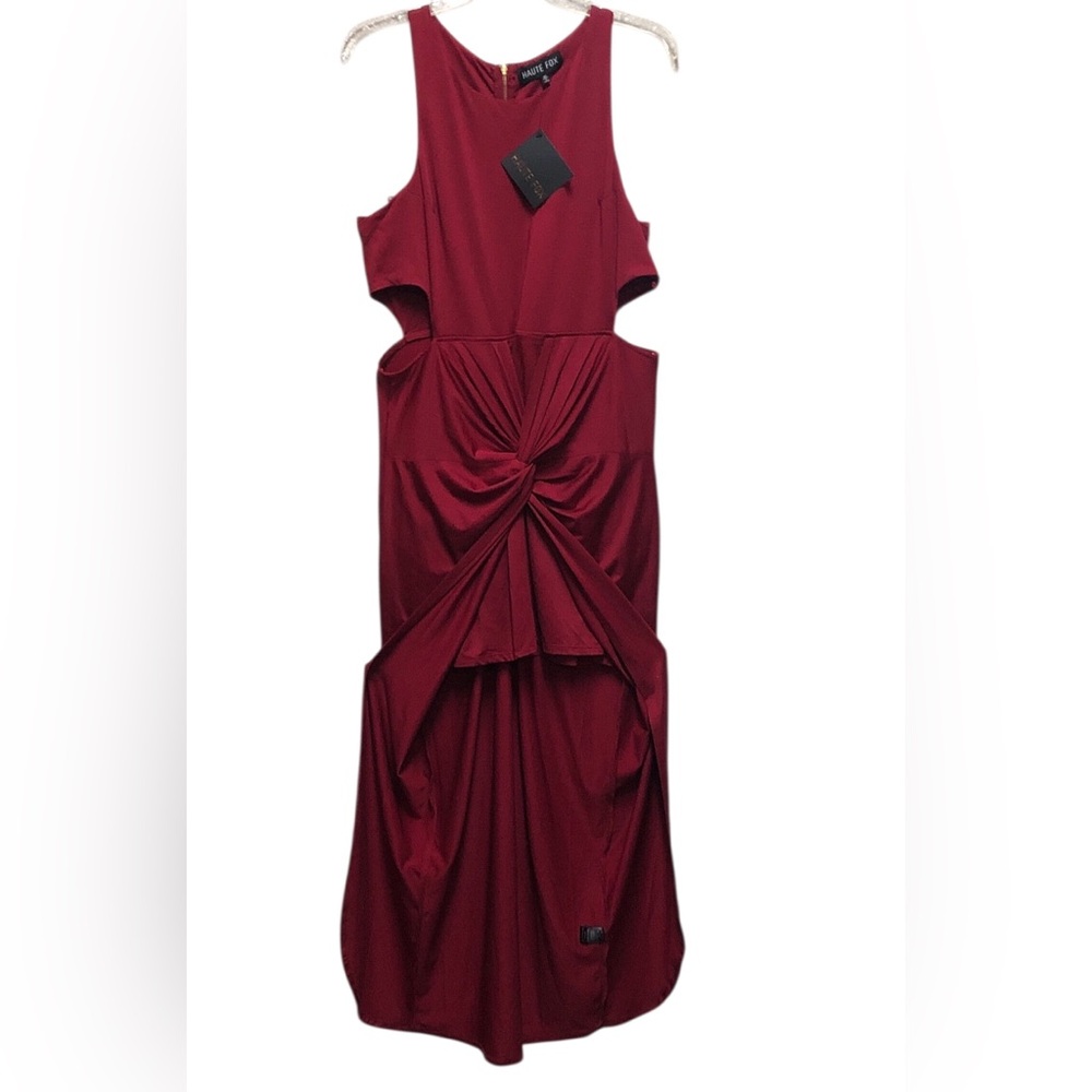 Haute Fox N.W.T. Wine Red Burgundy Twist-Front Dress.Size 2X Long Length Elegant
